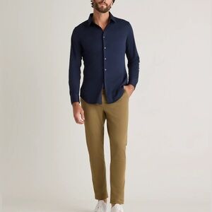 QUINCE - Navy Commuter Stretch Pique Long Sleeve Button Down XL